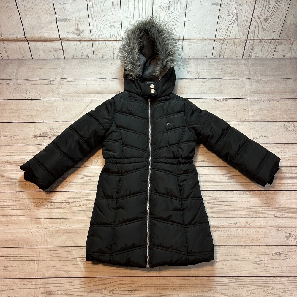 Calvin Klein Winter Puffer Jacket Fur Lined‎ Hood Black Women's Size 6